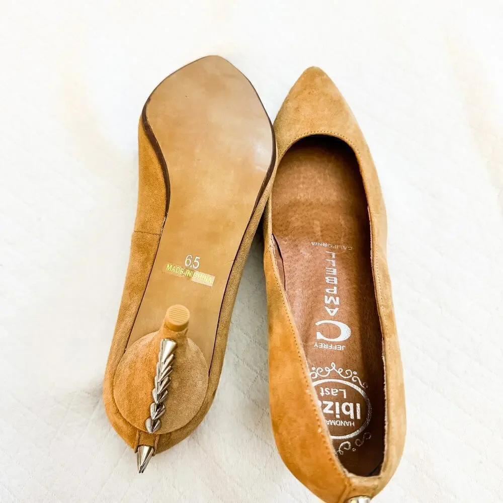 Jeffrey Campbell Nude Suede Spiked Accent Pointy Toe Heels Size 6.5